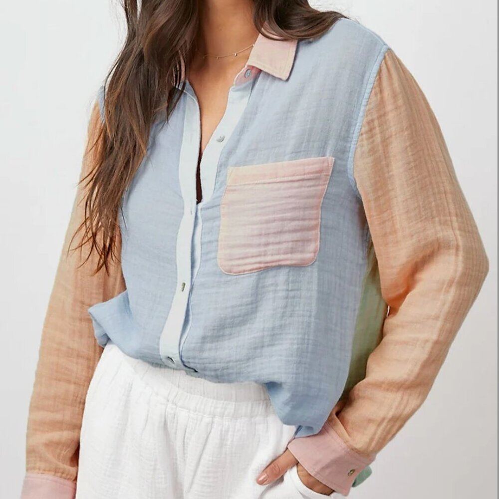 Rails Ellis Shirt In Bermuda Color Block Size M - image 1
